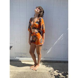 Orange Tropical Shorts Set